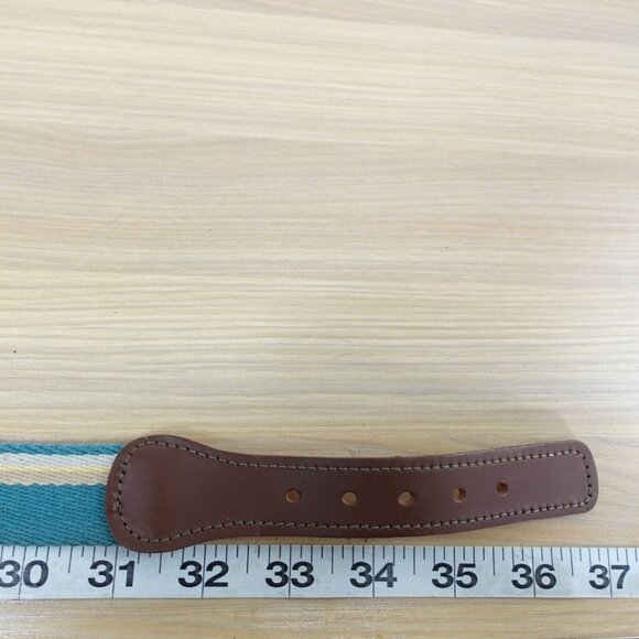 VINTAGE Belt Womens Medium Blue Cotton Canvas Striped Genuine Leather Y2K 90s - Picture 8 of 9